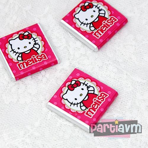 Hello Kitty Tema ve İsim Etiketli Hediyelik Kare Çikolata