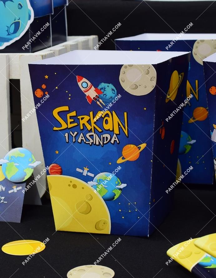 Uzay Temalı Doğum Günü Popcorn Kutusu 5 Adet doğum günü