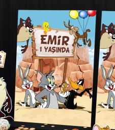 Partiavm Bugs Bunny ve Arkadaşları Doğum Günü 70x100 cm Katlanmaz Pano Afiş