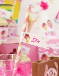 Partiavm Dondurmalı Doğum Günü Kağıt Pipet Etiketli 12 Adet