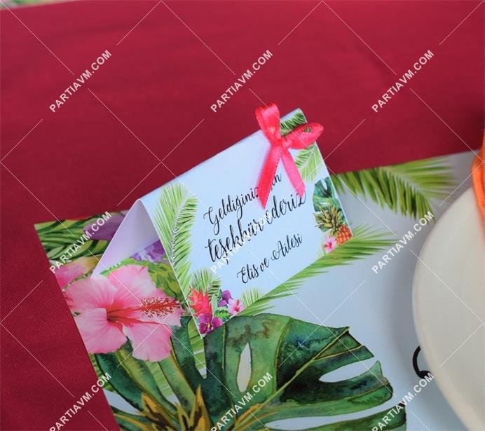 Flamingo Aloha Doğum Günü Mini Teşekkür Kartı Kurdele Süslemeli 8 Adet