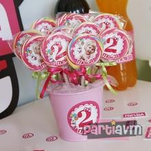 Partiavm Hello Kitty Doğum Günü Süsleri Lolipop Şeker Etiketli Kovada Etiketli Kurdeleli 10 Adet