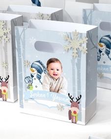 Partiavm Kış Masalı Doğum Günü Hediye Çantası Simli Kar Süslemeli Özel Tasarım 13 X 16 cm 5 Adet satın al