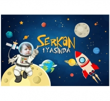 Partiavm Küçük Astronot ve Uzay Doğum Günü 120x85 cm Büyük Boy Kağıt Afiş