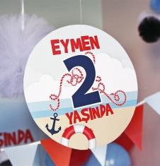 Partiavm Küçük Denizci Kaptan Doğum Günü Süsleri 20 cm Önlü Arkalı Baskı Kalın Karton Misinalı Asma Süs