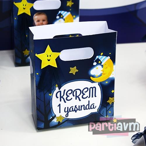 Little Star Doğum Günü Süsleri Hediye Çantası Özel Tasarım 13 X 16 cm Kurdele ve Karton Yıldız Süslemeli 5 Adet