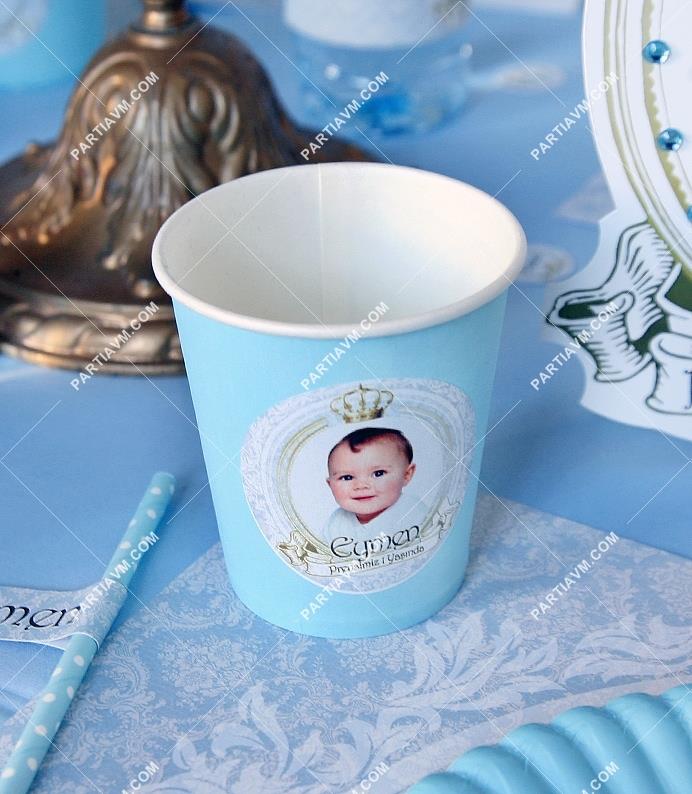 Lüks Prens Doğum Günü Süsleri Etiketli Karton Bardak 10 Adet