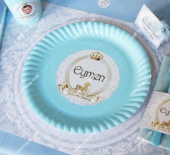 Lüks Prens Doğum Günü Süsleri Etiketli Karton Tabak 10 Adet