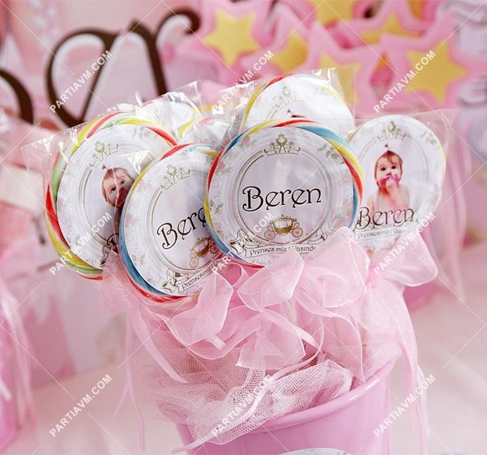 Lüks Prenses Doğum Günü Süsleri Lolipop Şeker Etiketli Kurdeleli 10 Adet