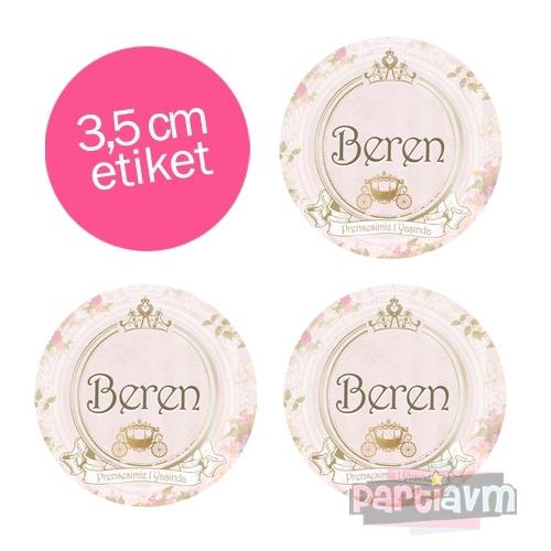 Lüks Prenses Doğum Günü Süsleri Yuvarlak Etiket 3,5cm 15 Adet