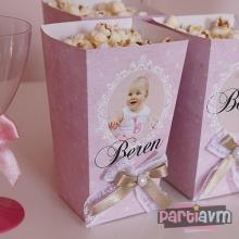Partiavm Lüks Vintage Doğum Günü Süsleri Popcorn Kutusu Dantel ve İnci Süslemeli 5 Adet