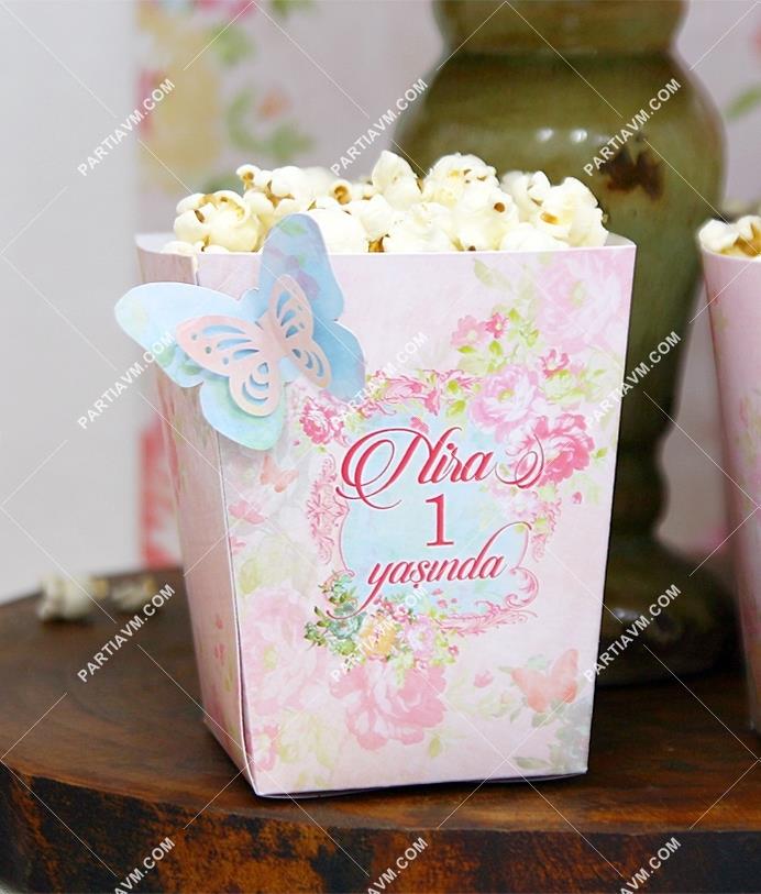 Lüks Vintage Kelebekli Doğum Günü Popcorn Kutusu Kelebekli 5 Adet