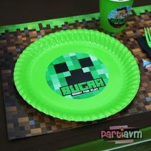 Partiavm Minecraft Doğum Günü Etiketli Karton Tabak 5 Adet