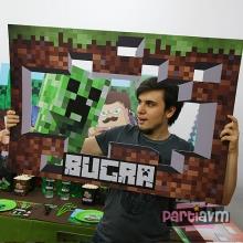 Partiavm Minecraft Doğum Günü Hatıra Fotoğrafı Çekilme Çerçevesi 70x100cm
