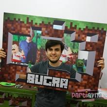 Partiavm Minecraft Doğum Günü Hatıra Fotoğrafı Çekilme Çerçevesi 70x100cm