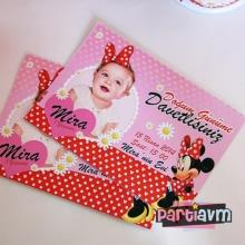Partiavm Minnie Mouse Doğum Günü Süsleri Davetiye Çift Taraflı Kalın Karton 4 Adet