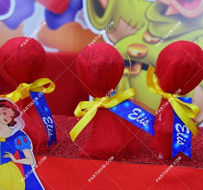 Pamuk Prenses Doğum Günü Hediyelik Etiketli Çubuklu Top Şeker