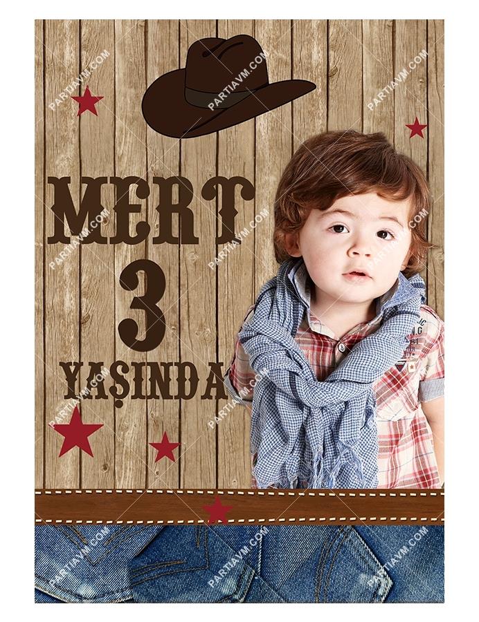 Sevimli Kovboy Doğum Günü 70x100 cm Yırtılmaz Branda Afiş