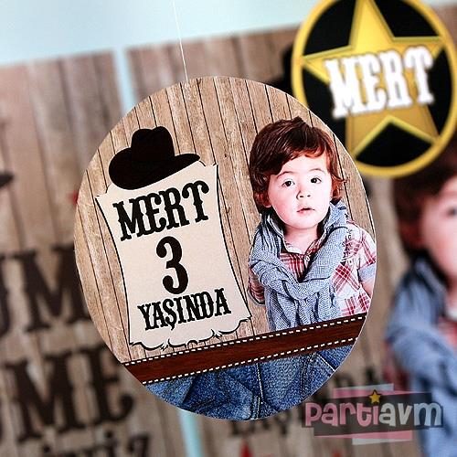 Sevimli Kovboy Doğum Günü Süsleri 20 cm Önlü Arkalı Baskı Kalın Karton Misinalı Asma Süs
