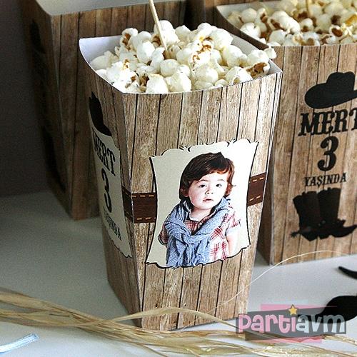 Sevimli Kovboy Doğum Günü Süsleri Popcorn Kutusu 5 Adet