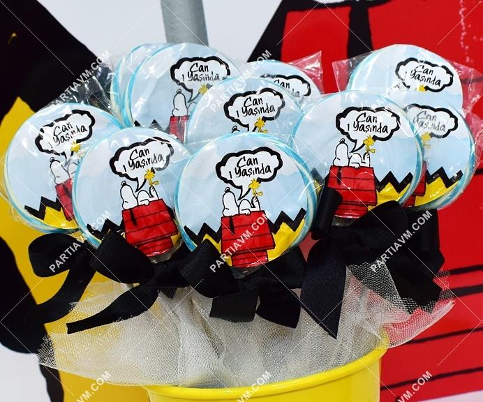 Snoopy Doğum Günü Lolipop Şeker Etiketli Süslemeli 10 Adet