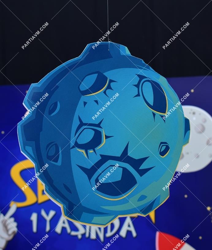 Uzay Temalı Doğum Günü 20 cm Önlü Arkalı Baskı Kalın Karton Misinalı Asma Süs