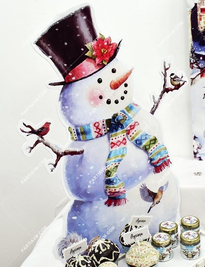 Vintage Simli Kartpostal Doğum Günü 70 cm Kardan Adam Sim Süslemeli Dekor Pano