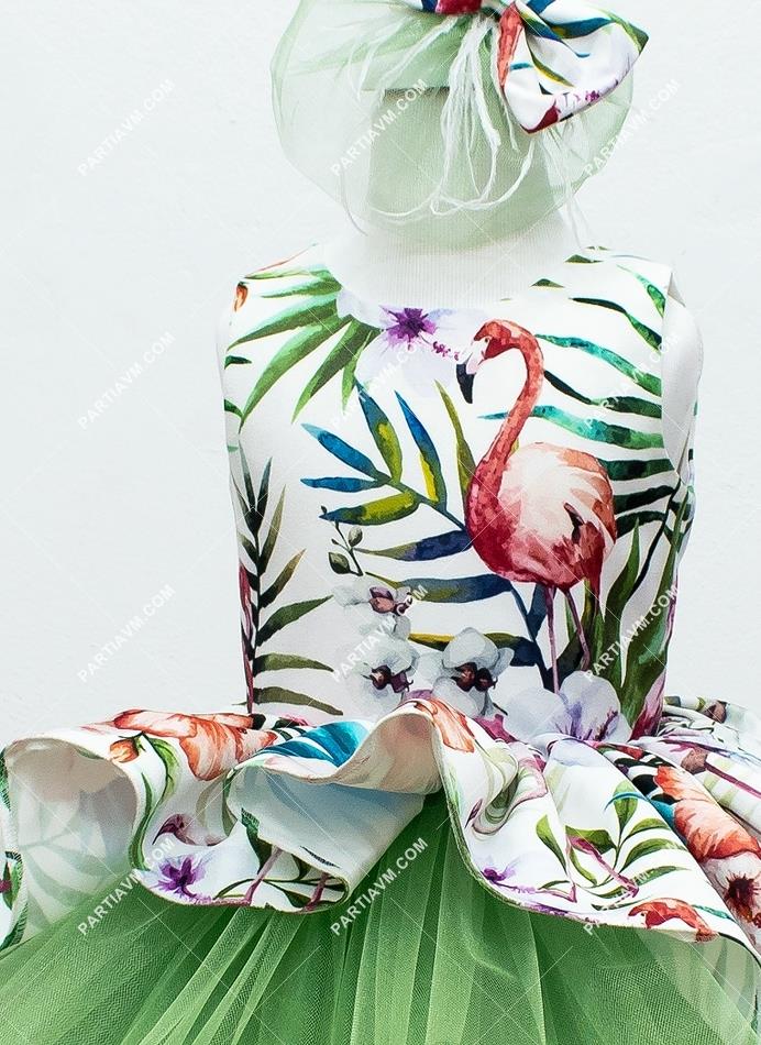 01-001A Flamingo Desenli Özel Tasarım Tütü Elbise