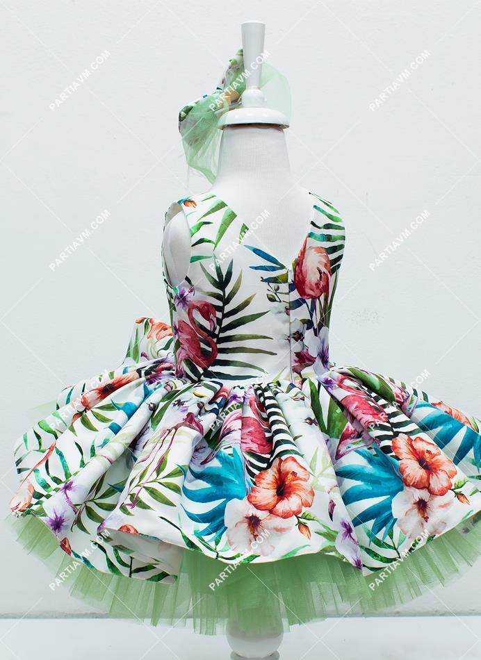 01-001A Flamingo Desenli Özel Tasarım Tütü Elbise