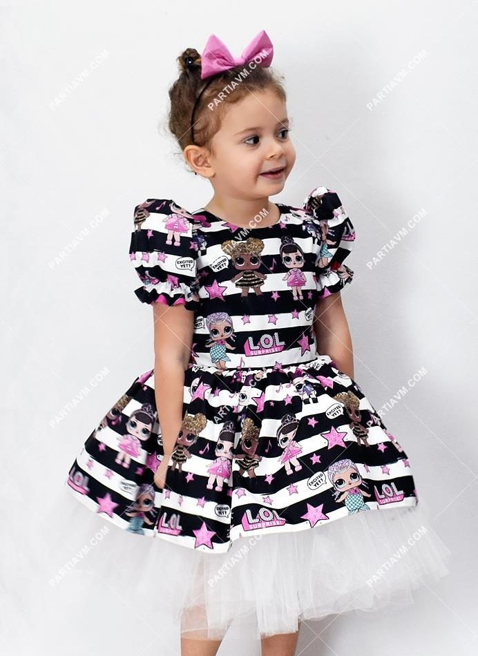 01-004C LOL Bebek Siyah Desenli Özel Tasarım Tütü Elbise