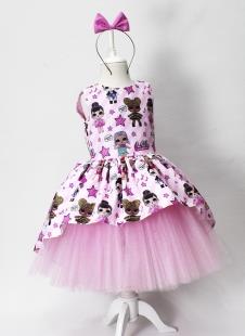 Just Baby & Kids 01-004D LOL Bebek Pembe Desenli Özel Tasarım Tütü Elbise satın al