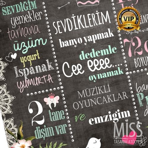 ChalkBord 03 Kız Bebek Pano 50x70 cm doğum günü süsleri ve