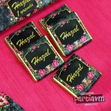 Partiavm Çiçek Desenli Siyah Fuşya Vintage Hediyelik Kare Çikolata satın al
