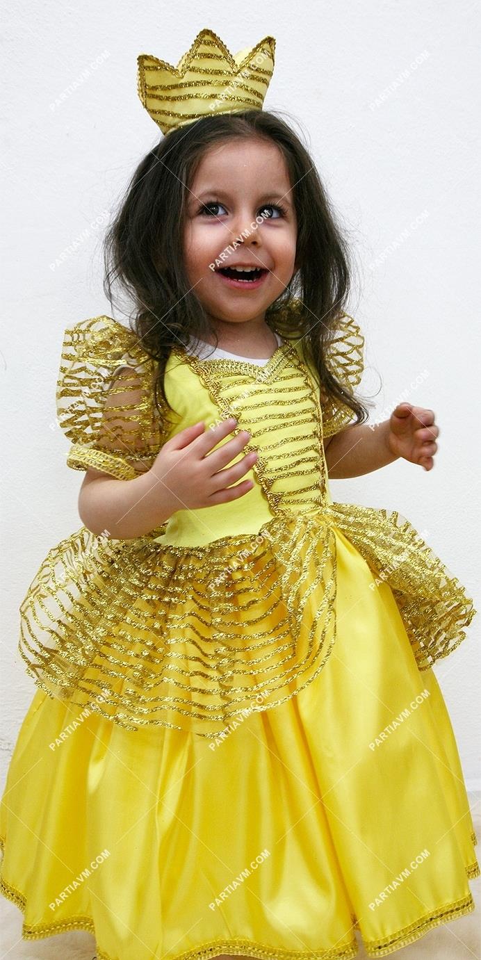 01-110F Çocuk Prenses Belle Kostüm Gold