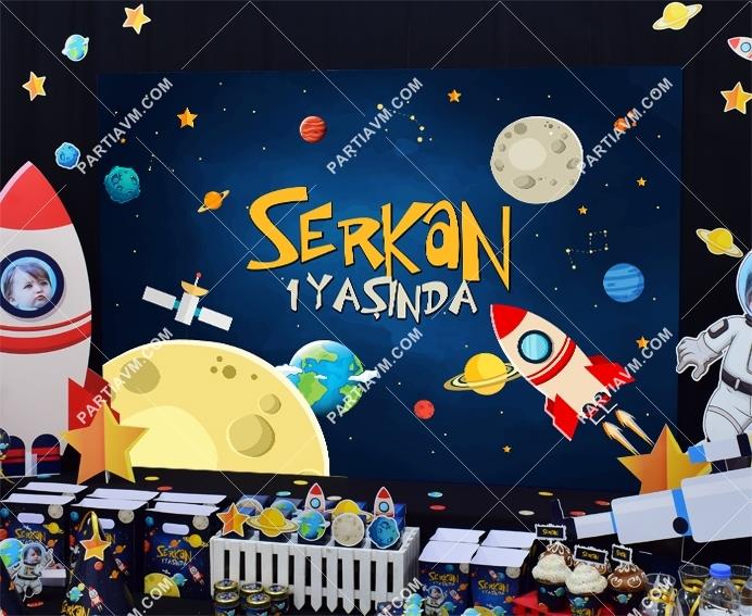 Uzay Temalı Doğum Günü 130 X 95 cm Dev Pano Afiş doğum
