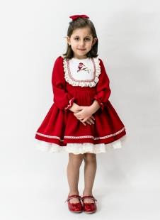 Just Baby & Kids JBK001A Kuş Nakışlı Kırmızı Vintage Elbise ve Tokası satın al