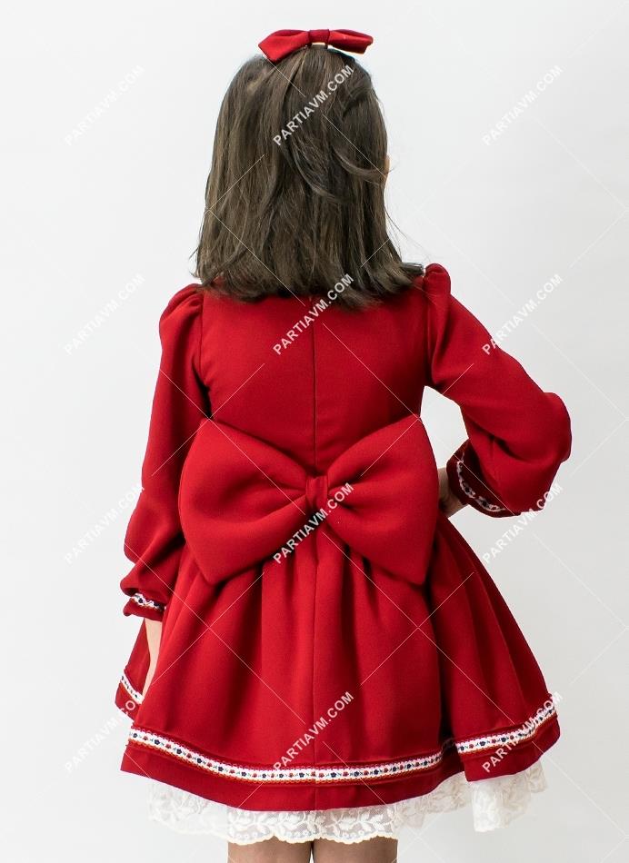 JBK001A Kuş Nakışlı Kırmızı Vintage Elbise ve Tokası
