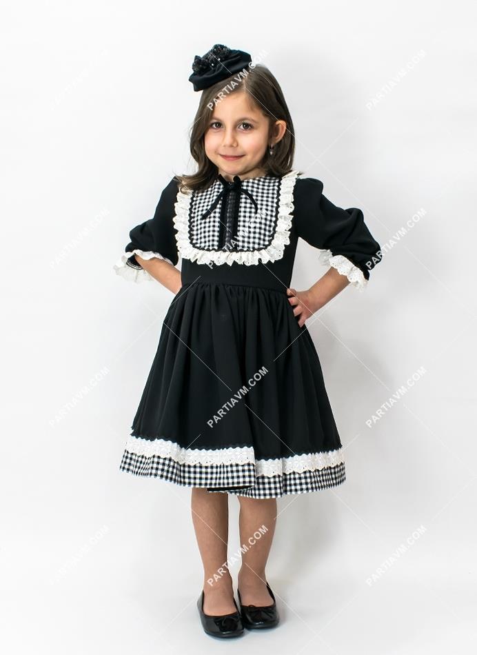 JBK003A Siyah Beyaz Yarım Kol Vintage Elbise ve Tokası