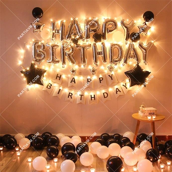 Gümüş Led Işıklı Duvar Balon Seti doğum günü süsleri ve
