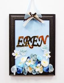 Partiavm 26X35 cm Mavi Çiçek ve Sarı Aynalı İsim Süslemeli Bebek Kapı Süsü satın al