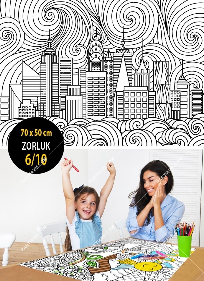 7+ Yaş Boya ve Sergile Büyük Boy Boyama Kağıdı 70x50 cm Şehir Temalı