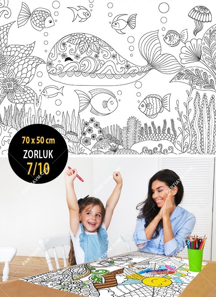 7+ Yaş Boya ve Sergile Büyük Boy Boyama Kağıdı 70x50 cm Okyanus Temalı