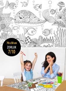 Partiavm 7+ Yaş Boya ve Sergile Büyük Boy Boyama Kağıdı 70x50 cm Okyanus Temalı