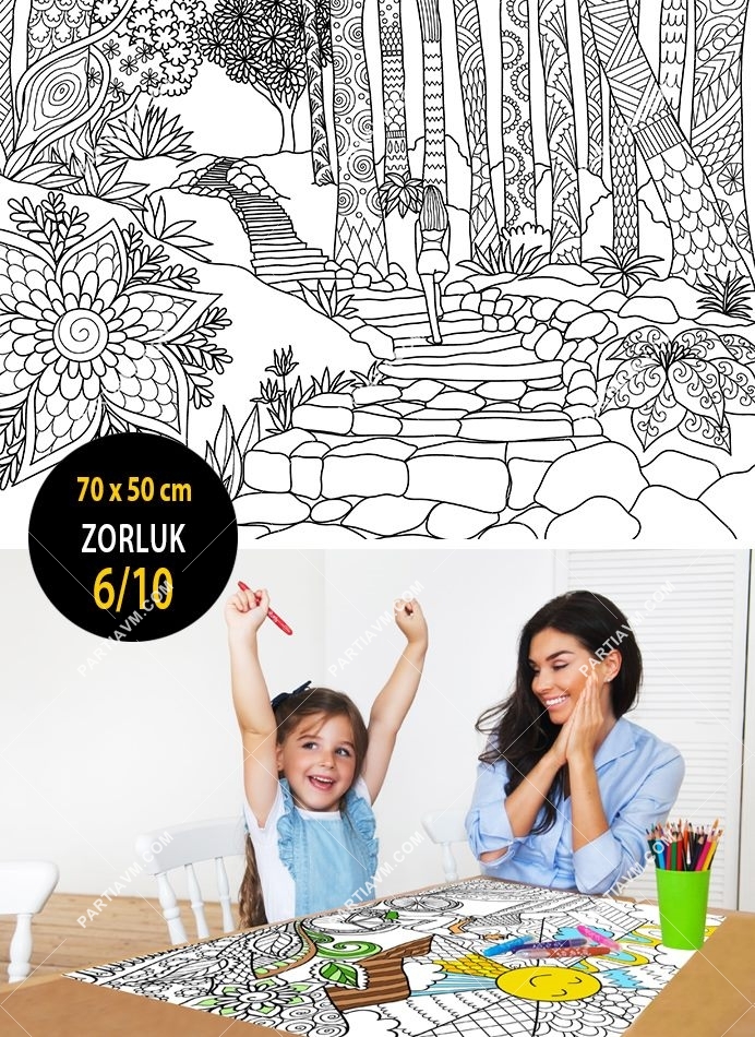 7+ Yaş Boya ve Sergile Büyük Boy Boyama Kağıdı 70x50 cm Orman Temalı