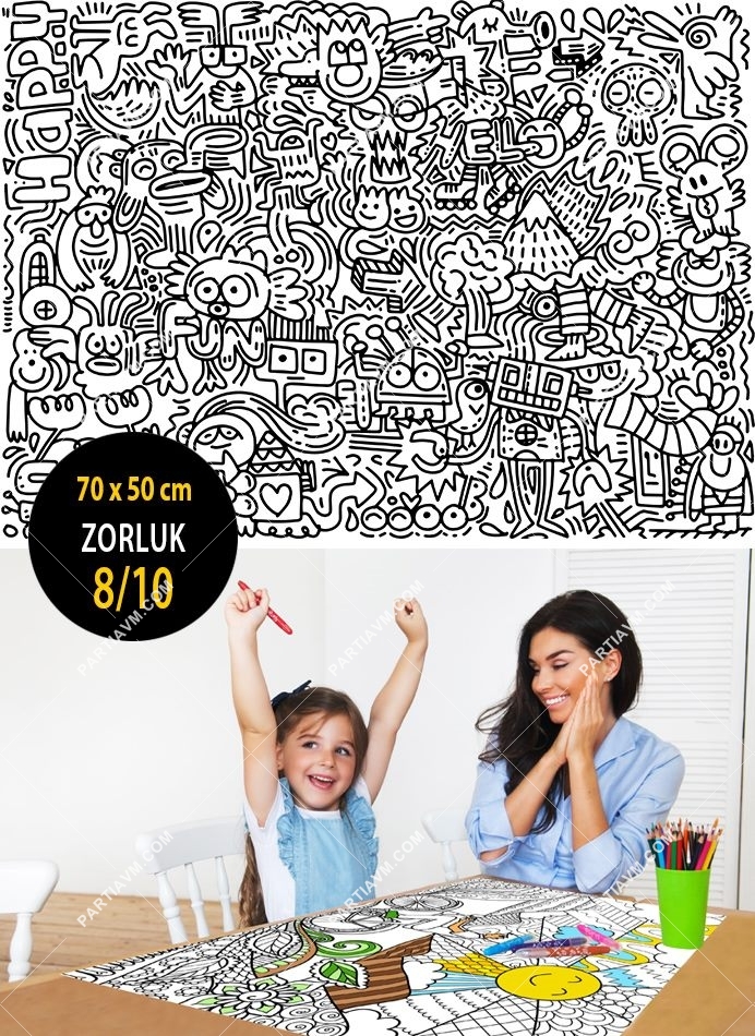 7+ Yaş Boya ve Sergile Büyük Boy Boyama Kağıdı 70x50 cm Çizgi Karakterler