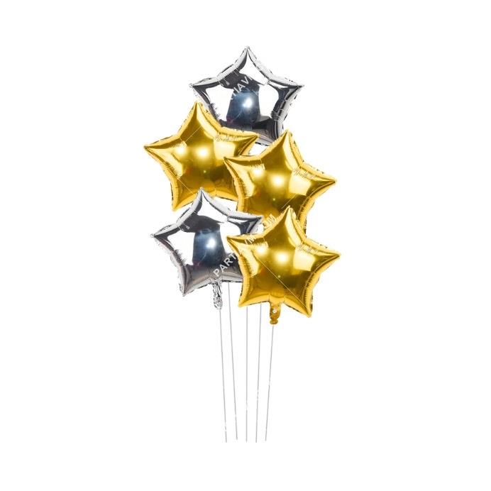 Altın Gümüş Yıldız Balon Demeti 5li