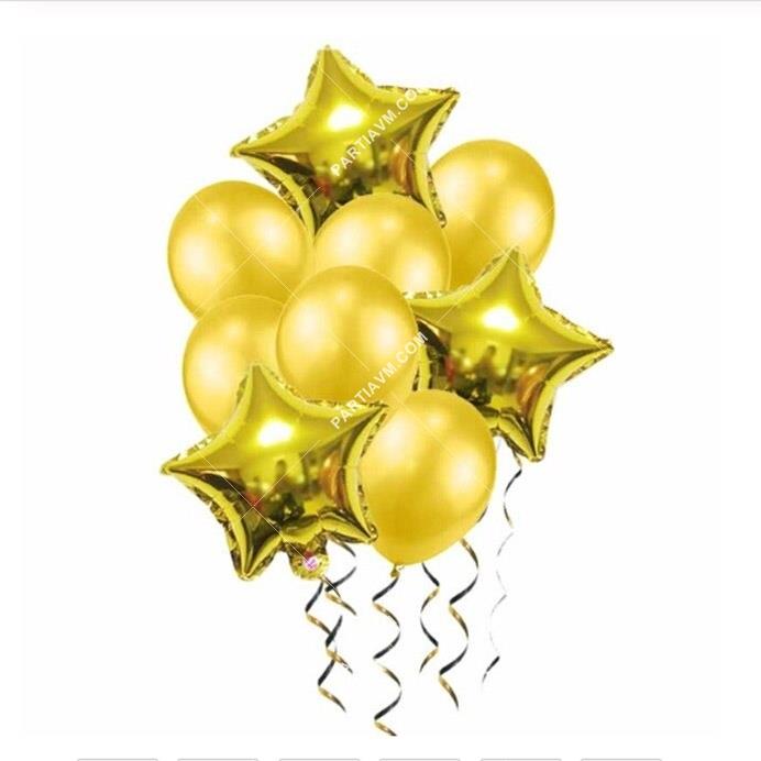 Altın Tonları Yıldız Balon Demeti 9lu
