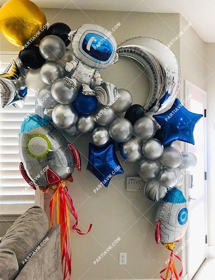 Astronot Balon Zinciri Full Set Uzay Galaksi Balon Zincir Seti 