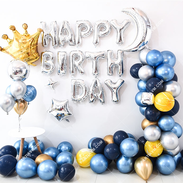 Astronot Balon Zinciri Full Set Uzay Galaksi Happy Birthday Set