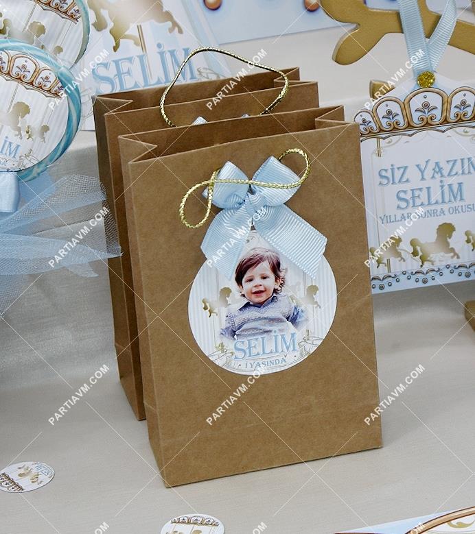 Atlı Karınca Doğum Günü Süsleri Hediye Çantası Etiketli Simli İpli Fiyonklu 12 X 17 cm 5 Adet